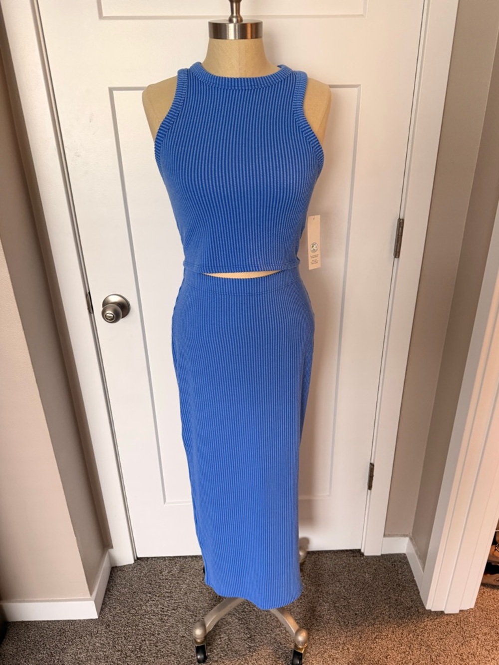 Ribbed Sleeveless Crop Top & Midi Skirt